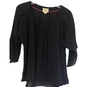 Anthropologie Maeve Blouse Rayon  Semi Sheer Shirt 3/4 Sleeve Women’s XS Black
